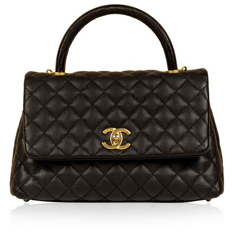 chanel black caviar lizard coco handle small flap bag|Flap Bags .